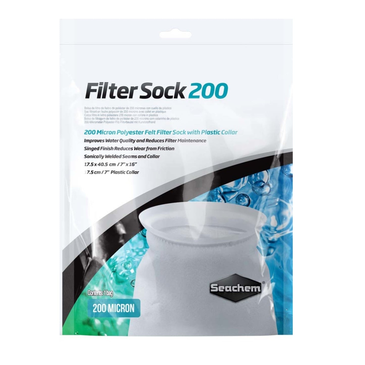 Seachem Laboratories Welded Filter Sock with Plastic Collar White, 1ea/7In X 16 in, LG