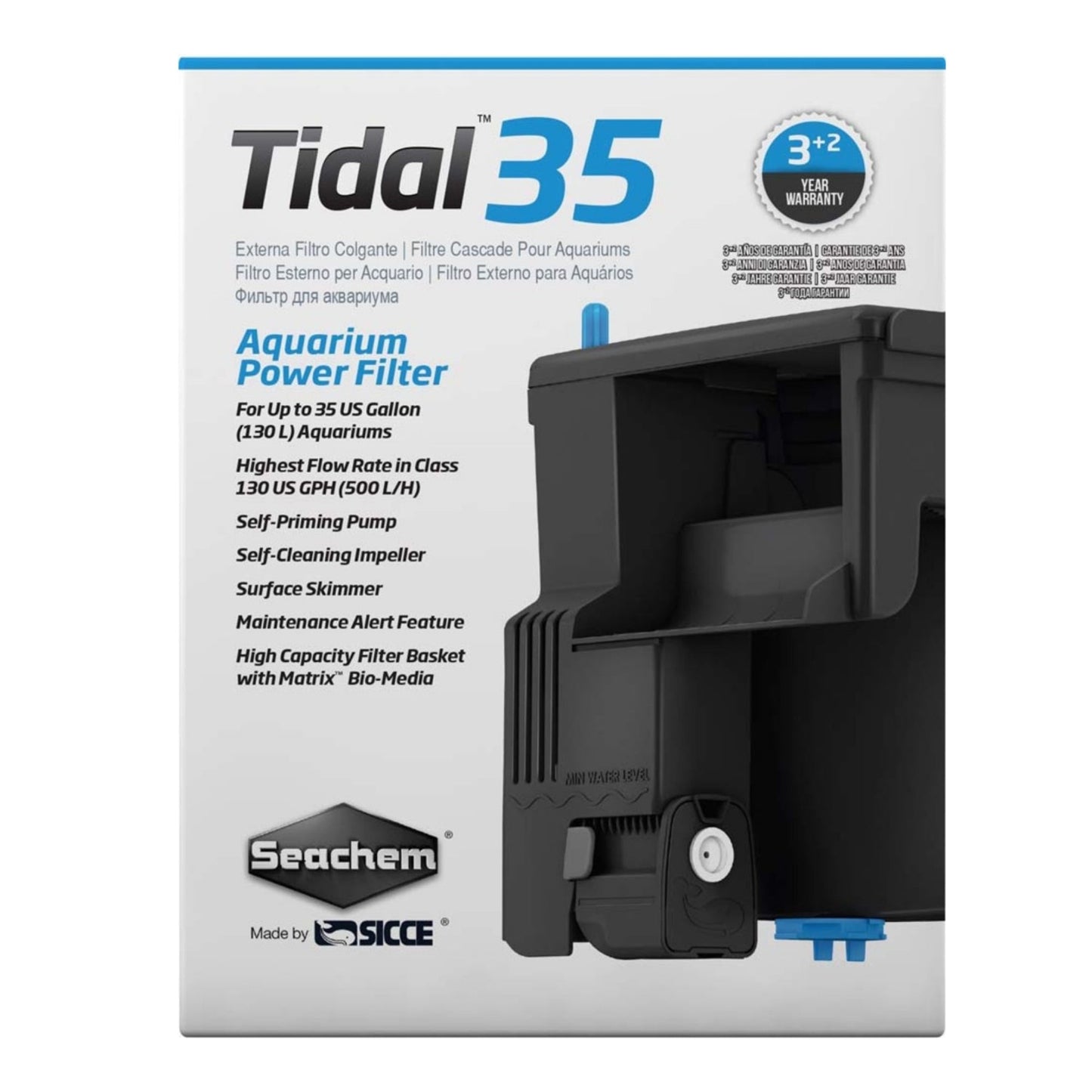 Seachem Laboratories Tidal 35 Power Filter Black, 1ea/130 GPH