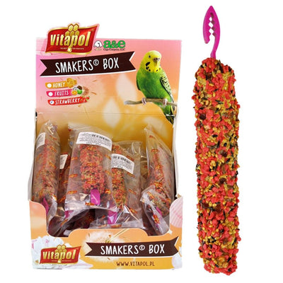 A and E Cages Smakers Snack Strawberry Treat Stick Display for Parakeets 12 Count