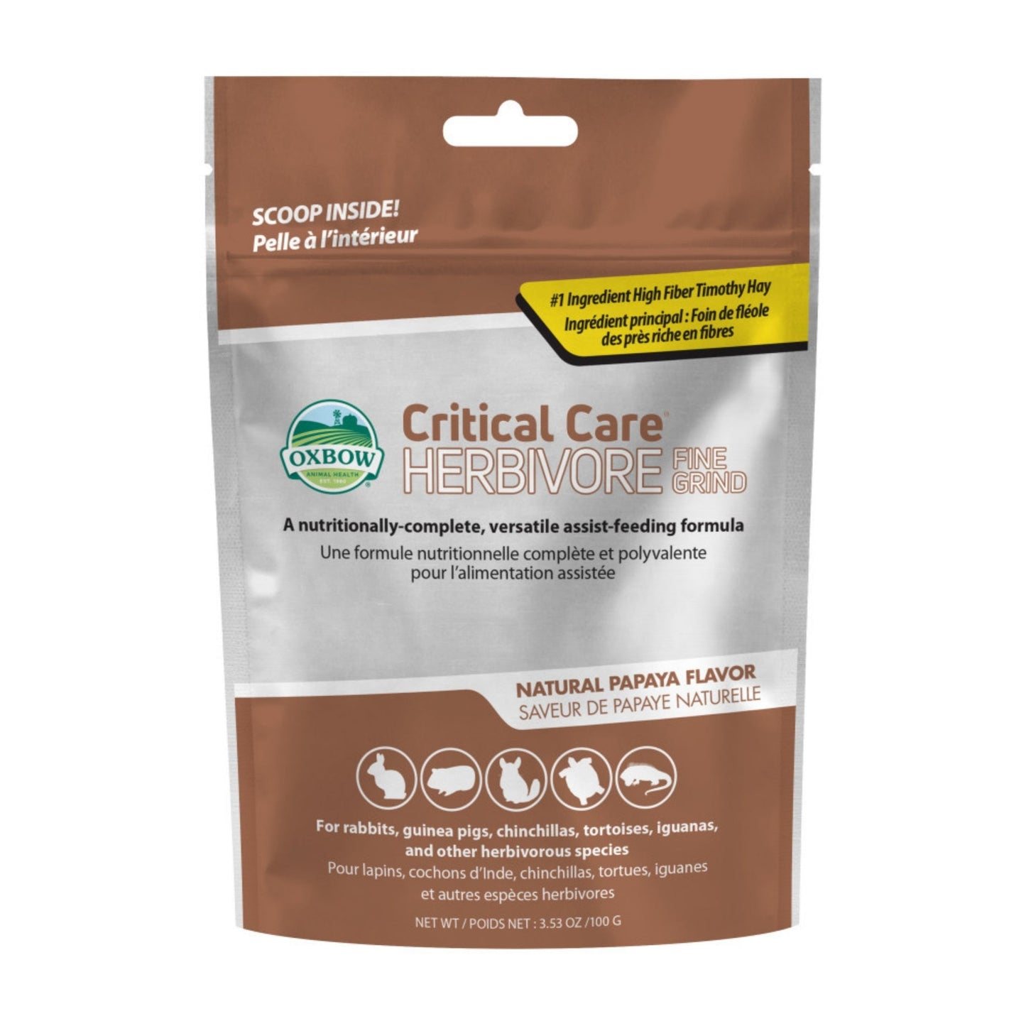 Oxbow Animal Health Critical Care Herbivore Fine Grind Feeding Formula 100g, Papaya, 1ea/3.53oz.